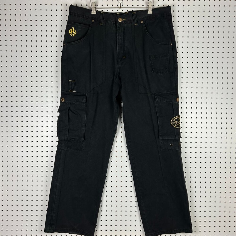 Eight 732 Y2K Baggy Pants 40x34 Black Cargo Gothic Streetwear Skate Wide Leg 90s